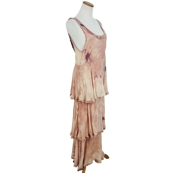 RARE Free People X New Romantics Blush Tie Dye Tiered Ruffle Hem Boho Maxi Dress - Picture 9 of 16